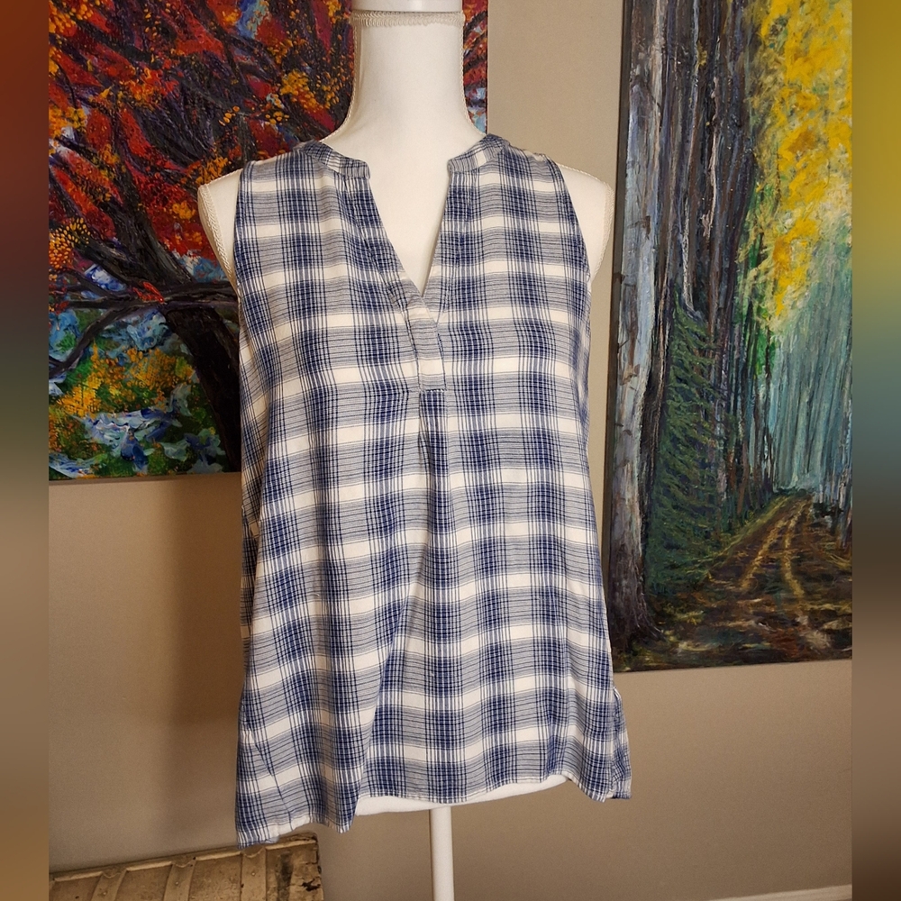 Soft Joie Navy and White Checkered Tank Top